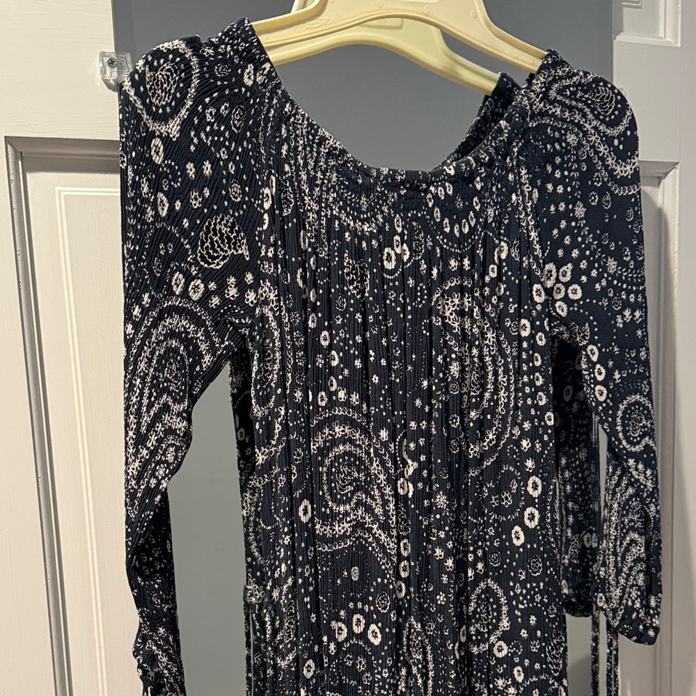 Faithfull the Brand Dark Blue Paisley Long Sleeve Dress